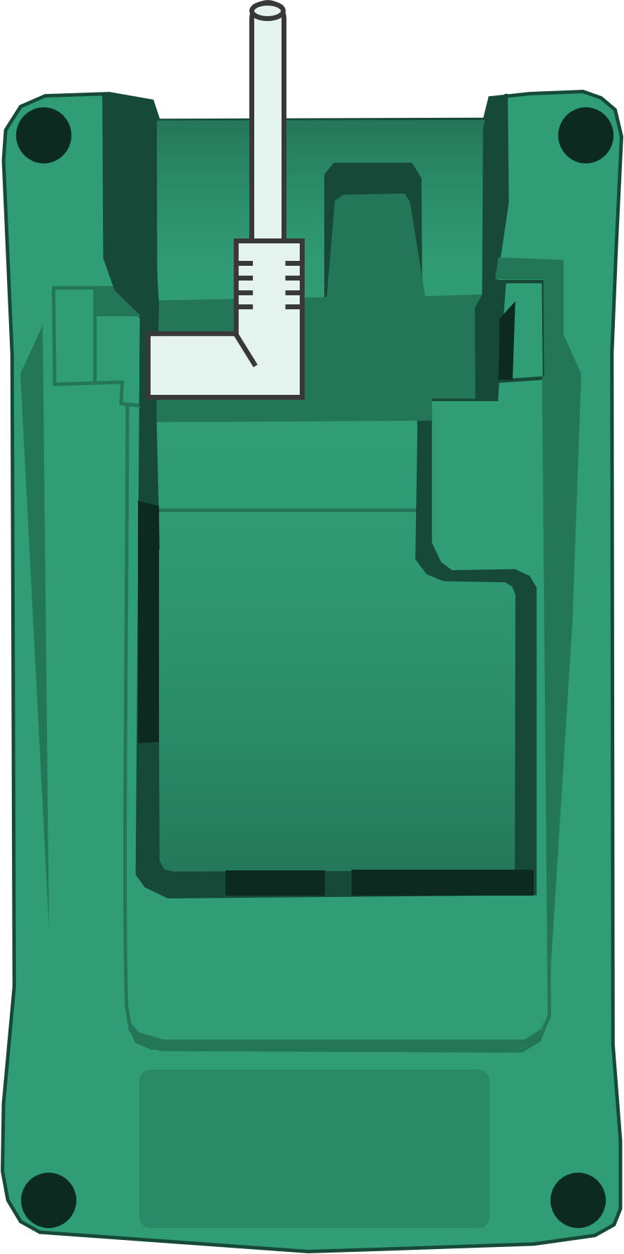 Underside of the cradle for the Castles Saturn 1000 terminal, showing the power cable connection.
